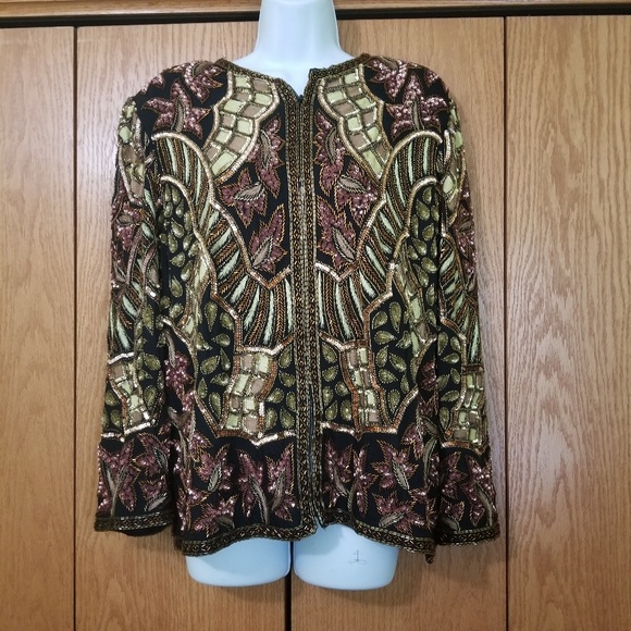 Vintage Jackets & Blazers - Vintage Razzle Dazzle Beaded Sequin Silk Jacket L Vintage Jackets & Blazers - Vintage Razzle Dazzle Beaded Sequin Silk Jacket L